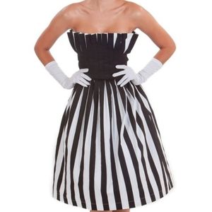 Tatyana | Black & White Stripe Strapless Dress